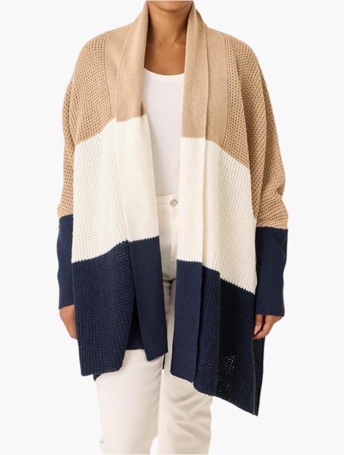 MILADYS Navy Colour Block Open-Front Cardigan