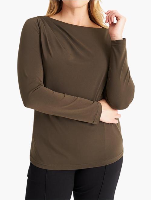 MILADYS Olive Boat Neck Long Sleeve Top