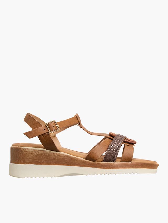 Wonderfit Brown Strappy Wedge Sandals