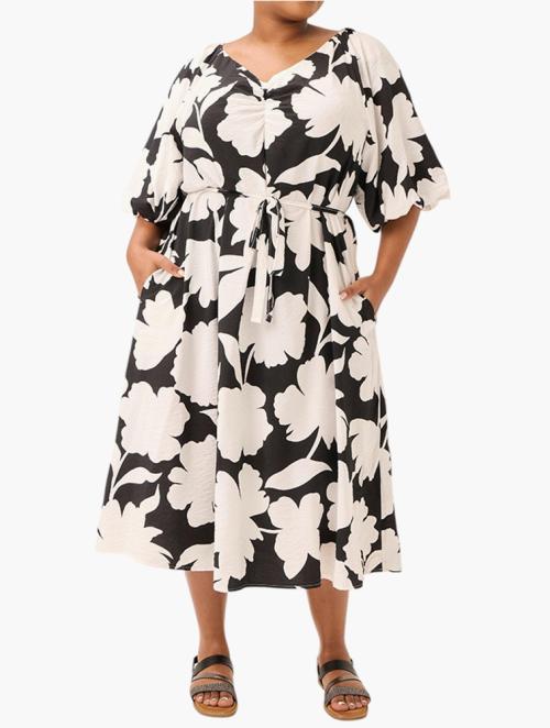 MILADYS Black Multi Geometric Lesson A-Line Dress