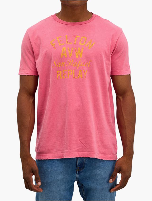 Replay PinK & Orange Graphic Print T-Shirt