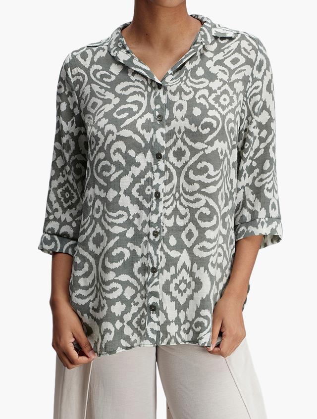 MILADYS Green & Cream Graphic Blouse