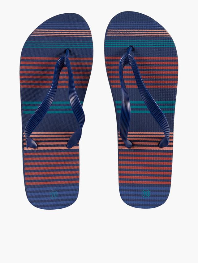 RFO Blue & Multi Striped Print Flip Flops