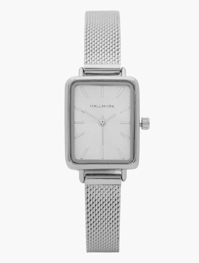 Hallmark Silver Mesh Rectangular Dial Quartz Watch