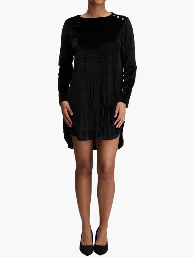 MILADYS Black Crew Neck Tunic Mini Dress