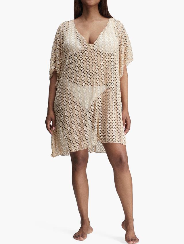 MILADYS Tan Glitter Crochet Cover-Up