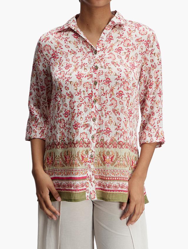 MILADYS Pink Paisley Print Quarter Sleeve Shirt