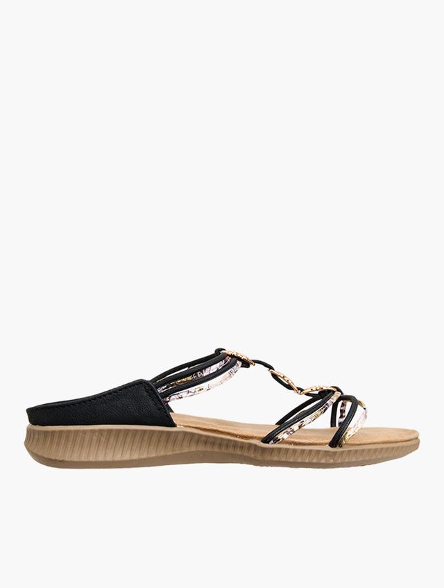 Wonderfit Black Strappy Flat Sandals