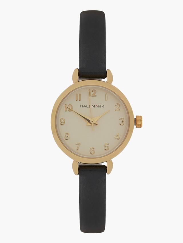 Hallmark Gold Round & Brown Pu Leather Champagne Watch