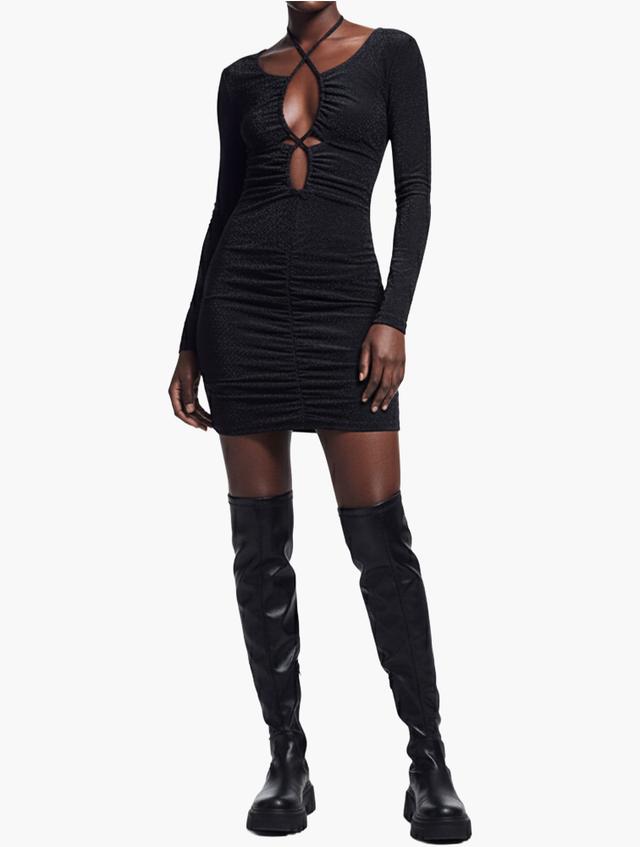Sinsay Black Plunging Glittered Mini Dress