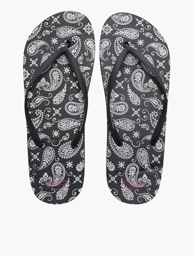 Sinsay Black Paisley Print Flip-Flops