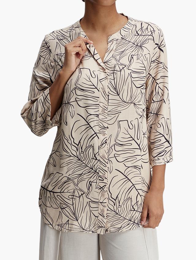 MILADYS Taupe Graphic Three Quarter Sleeve Top