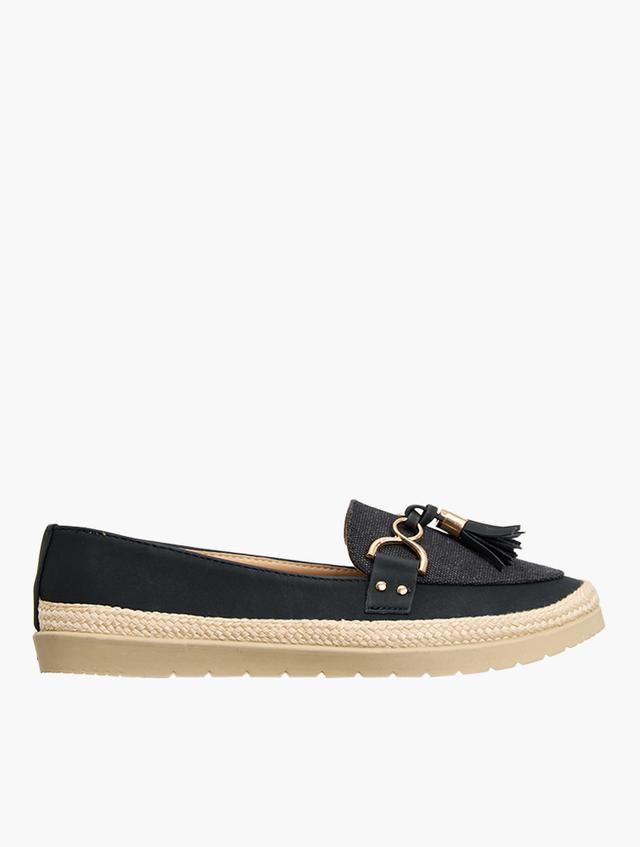 Wonderfit Black & Gold Buckle Slip-On Loafers