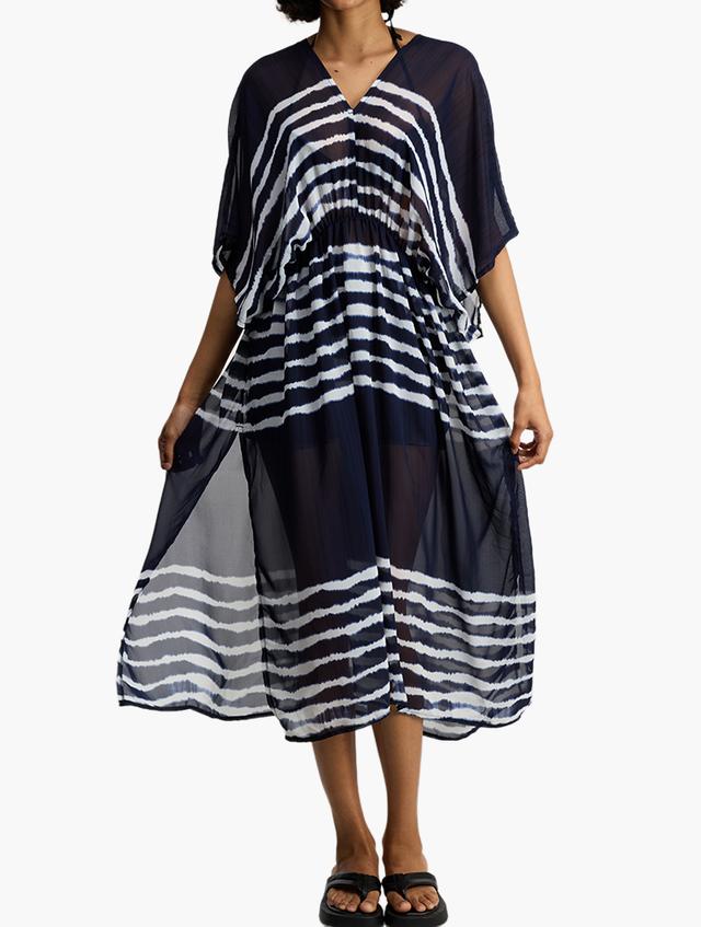MILADYS Navy & White Sheer Swimwear Cover-Up