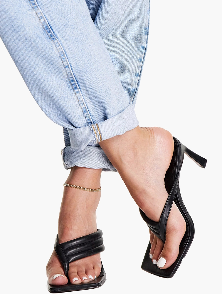 MyRunway Shop ASOS Black Herring Padded Toe Thong Heeled Sandals