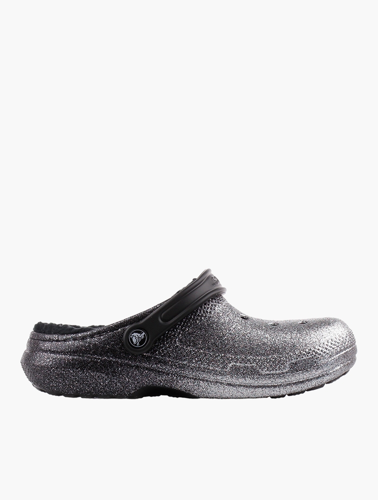MyRunway Shop Crocs Black Silver Classic Glitter Lined Clogs