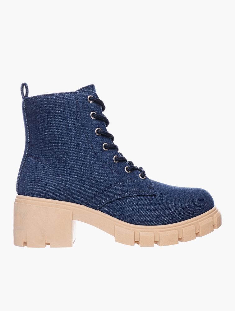 MyRunway Shop Daily Finery Blue Denim Lace-Up Boots for Women
