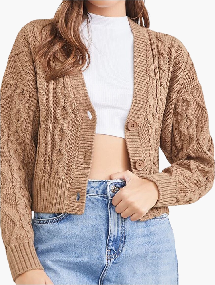 MyRunway Shop Forever 21 Brown Cable Knit Cardigan Sweater for