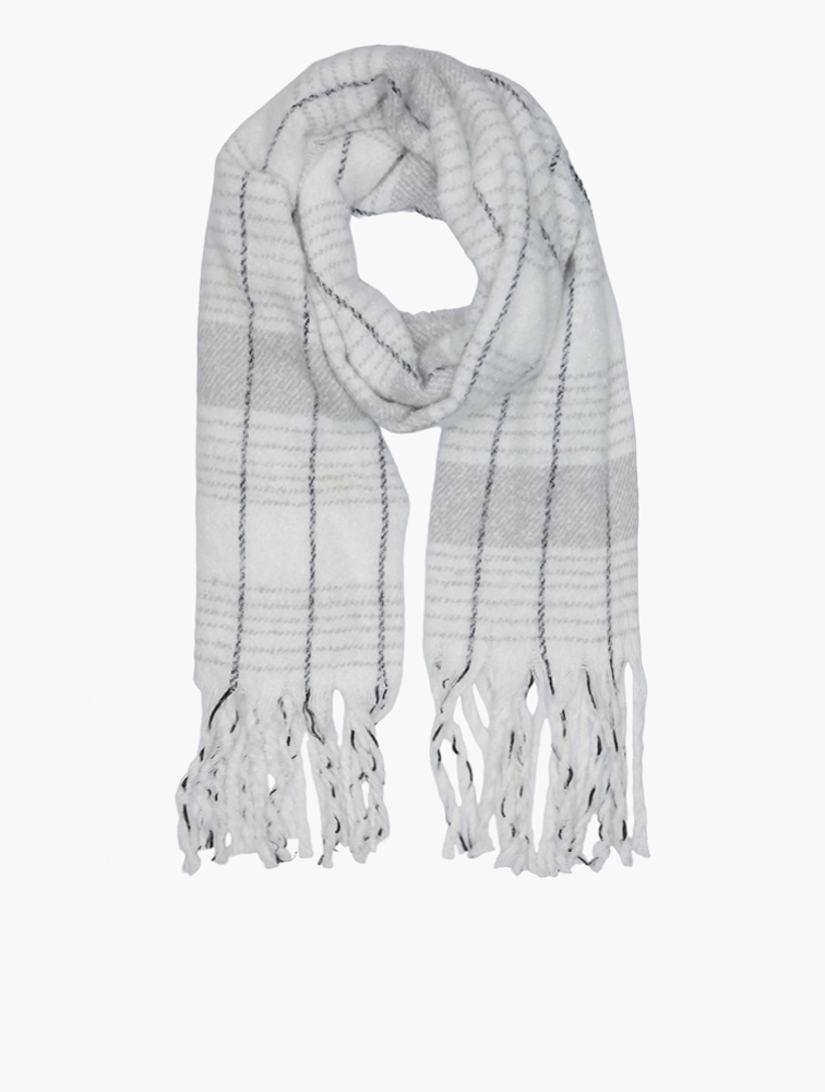 MyRunway Shop Forever 21 White Grey Stripe Fringe Scarf for