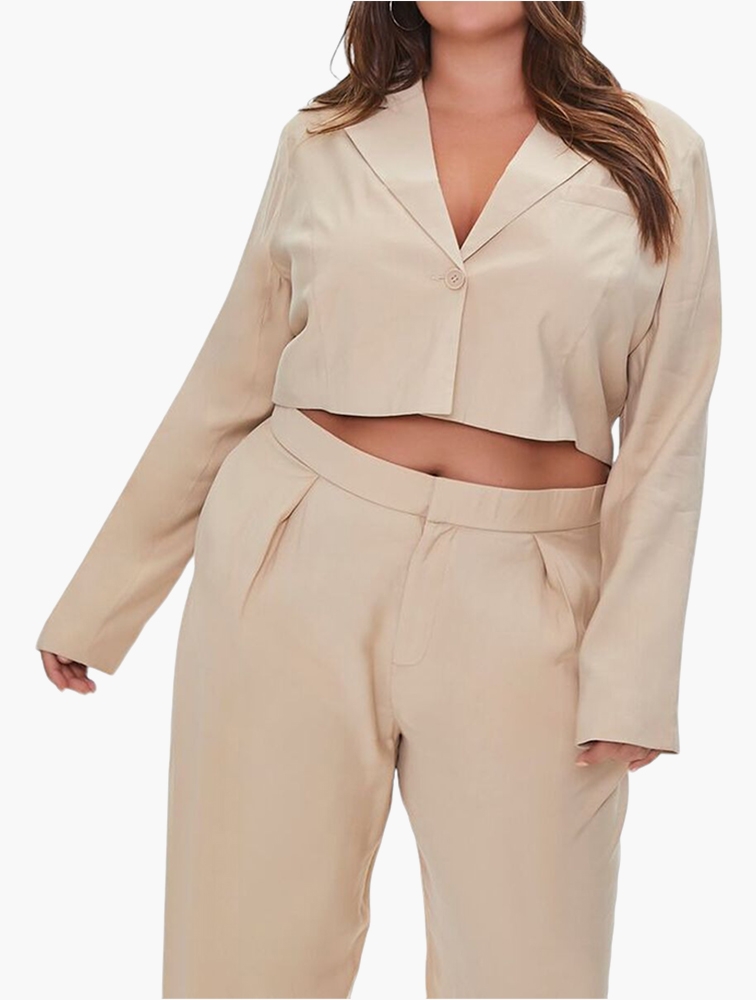 MyRunway Shop Forever 21 Curve Neutral Plus Size Cropped Blazer