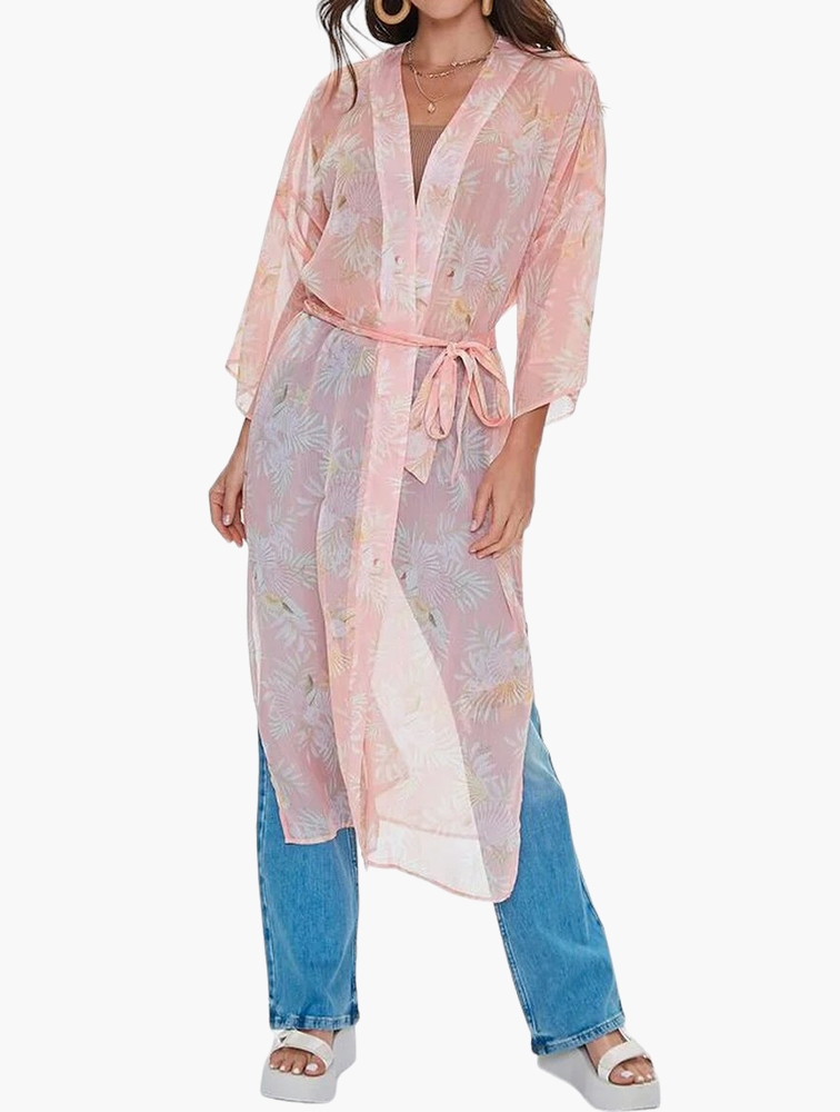 MyRunway Shop Forever 21 Peach Multi Sheer Seashell Print Kimono