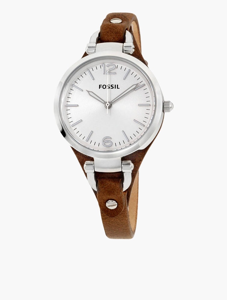 Leather Watch Fossil Georgia Analog Peach Dial Fossilgeorgia