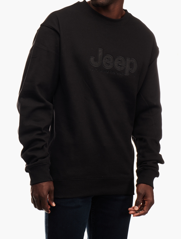MyRunway Shop Jeep Black Logo Applique Crew Neck Sweater for Men