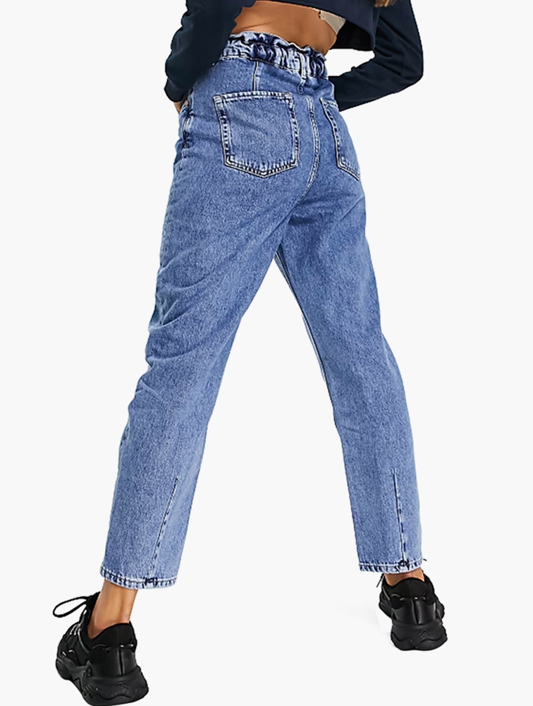 MyRunway Shop Mango Blue Elasticated Waist Mom Jeans for Women