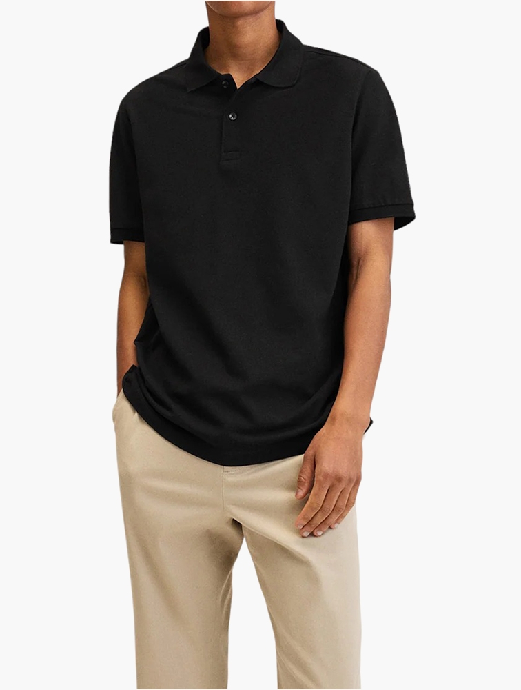 MyRunway Shop Mango Black Rea Cotton Piqué Polo Shirt for Men