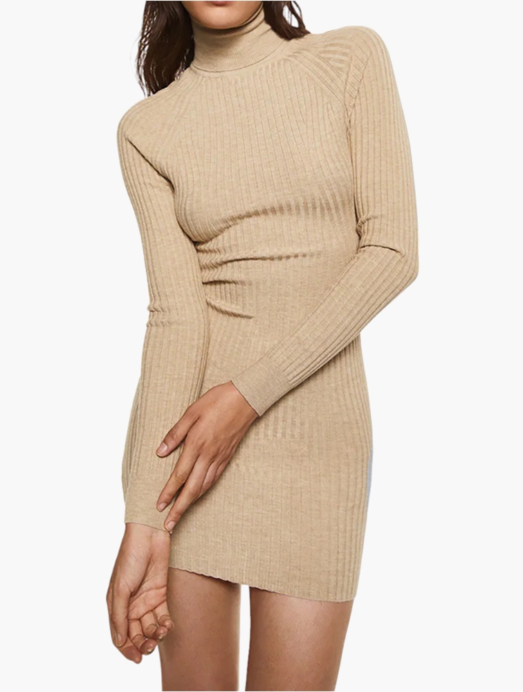 MyRunway Shop Mango Sand Goletas Ribbed Knit Dress for Women