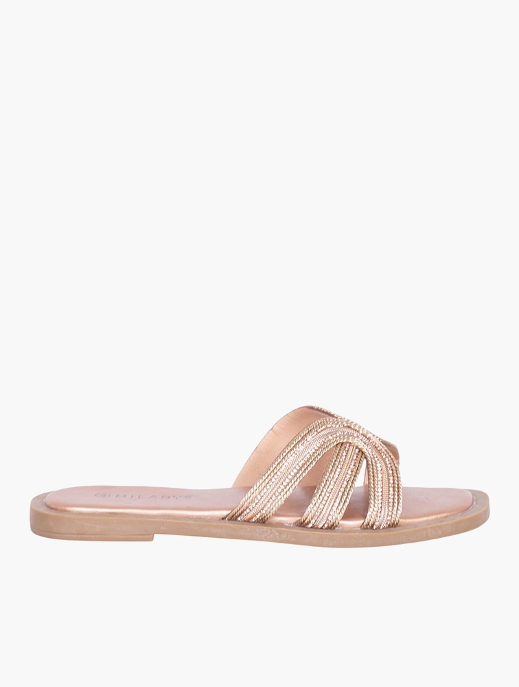 MyRunway Shop MILADYS Rose Gold Slip-On Flat Sandals for Women