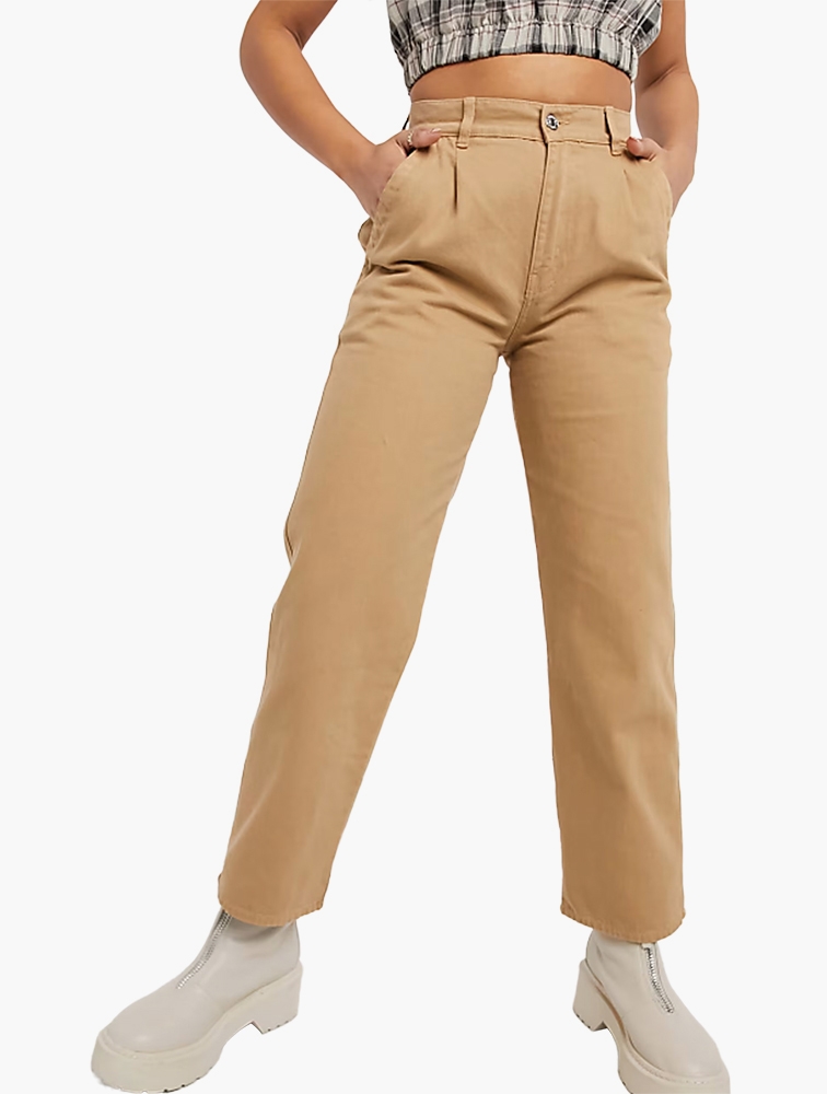 MyRunway Shop Minga Beige Denim High Waisted Mom Jeans for Women