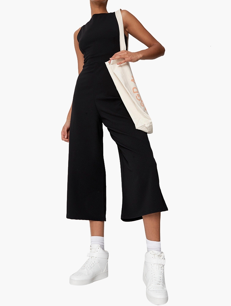 MyRunway Shop Missguided Black Racer Neck Culotte Jumpsuit for