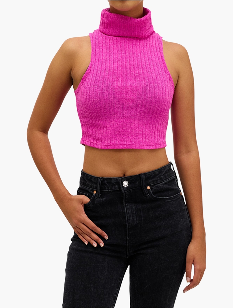 MyRunway Shop RFO Pink Cropped Sleeveless Turtleneck for Women