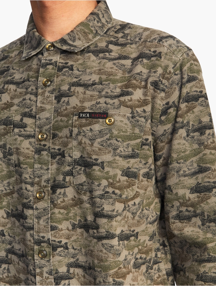 MyRunway Shop RVCA Camo Ben Horton Fish Flannel Long Sleeve