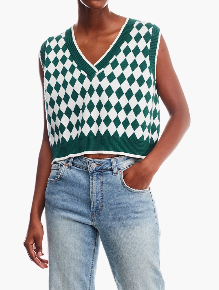 MyRunway Shop Stradivarius Green White Multi Sweater Vest for