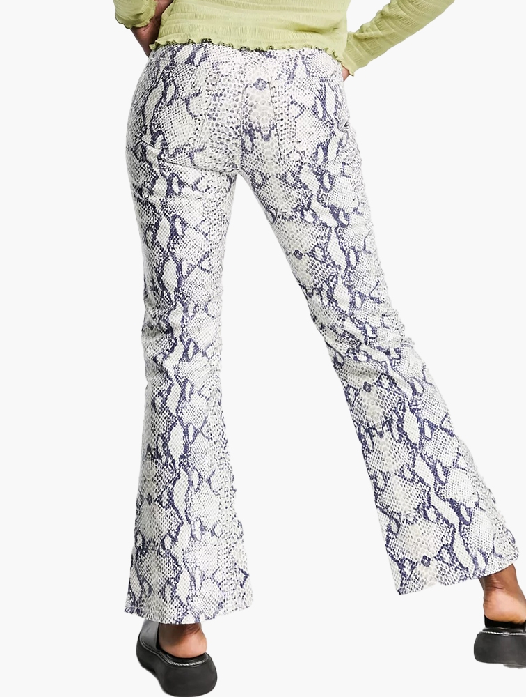MyRunway Shop TOPSHOP White Snake Print Jamie Flare Jeans for