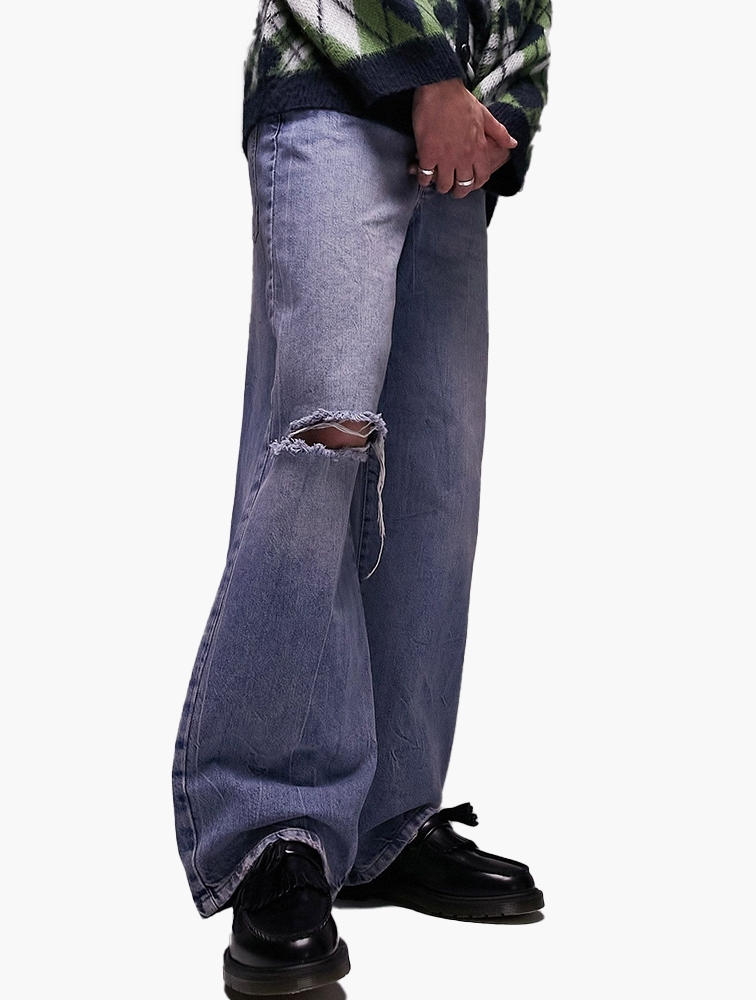 MyRunway Shop Topman Mid Wash Blue Baggy Ripped Jeans for Men