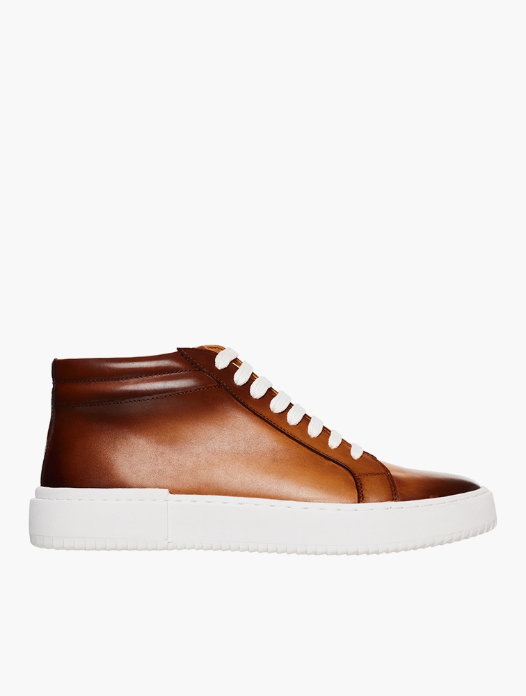 MyRunway Shop Tread Miller Tan Leather Hi Top Sneakers for Men
