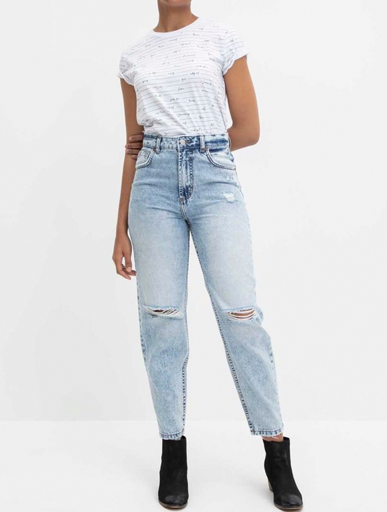 MyRunway Shop RE: Medium Blue Ripped Ultra High Rise Mom Jeans