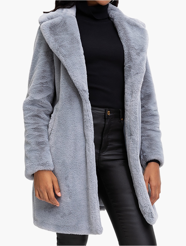 MyRunway Shop Woolworths Grey Faux Fur Coat for Women from
