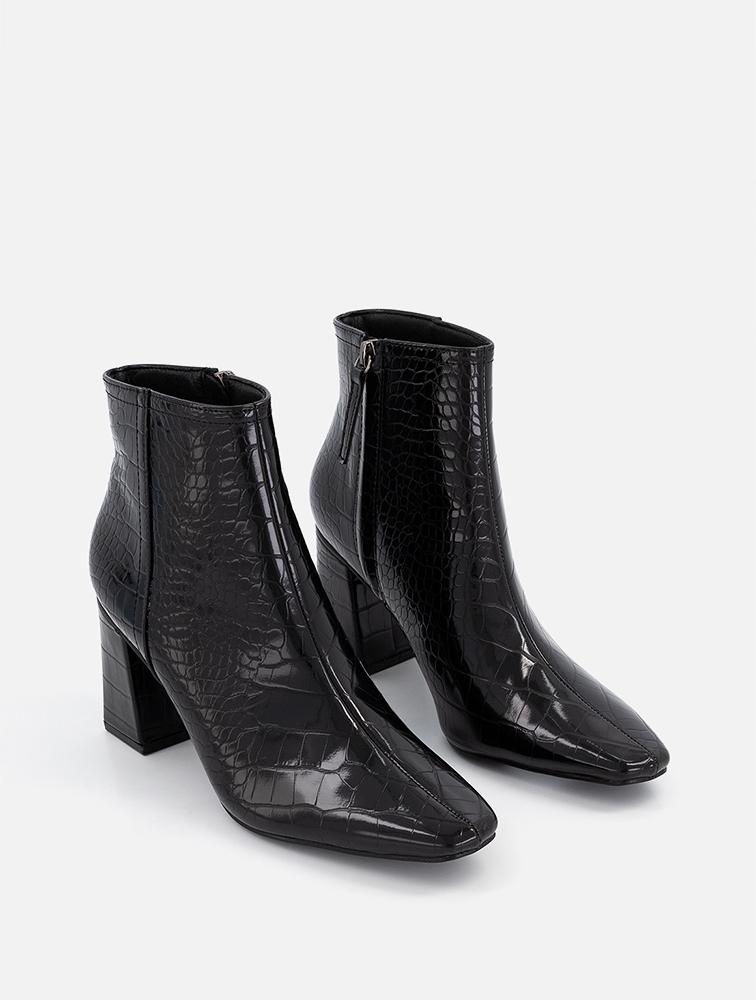 Heeled Ankle Boots Black Croc Boots 4th Reckless Square Toe Heeled