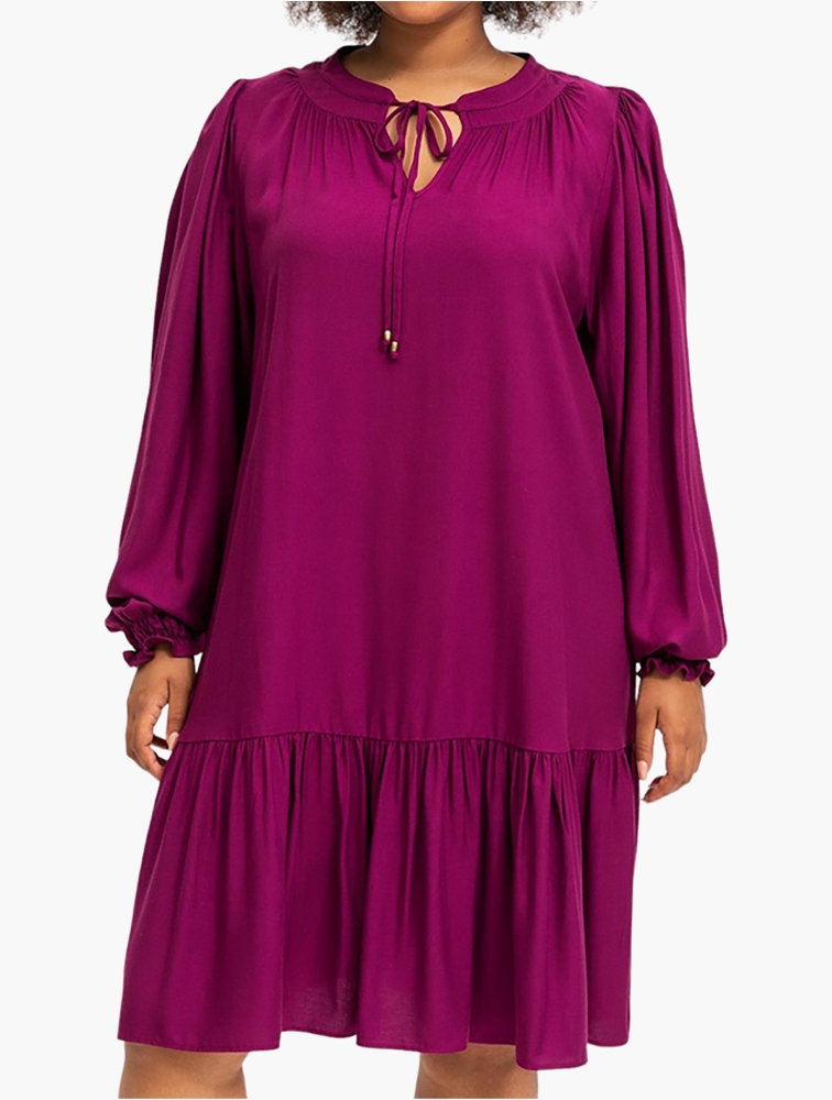 MyRunway Shop Woolworths Dark Purple Print Tiered Split Neck