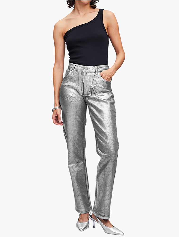 MyRunway Shop Woolworths Silver Coated High Rise Straight Jeans