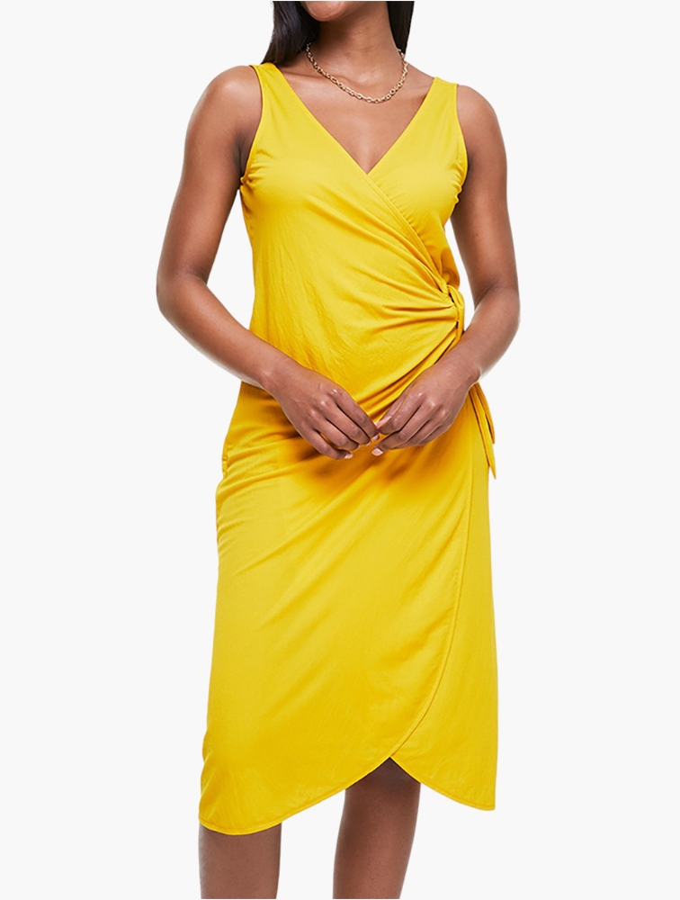 MyRunway Shop Woolworths Yellow Sleeveless V-neck Wrap Midi