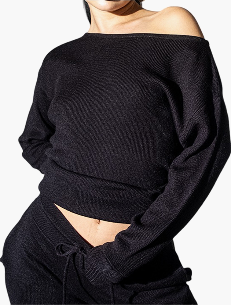 MyRunway | Shop Auriel Black Jogger Sweatshirt Knitted Lounge Set for ...