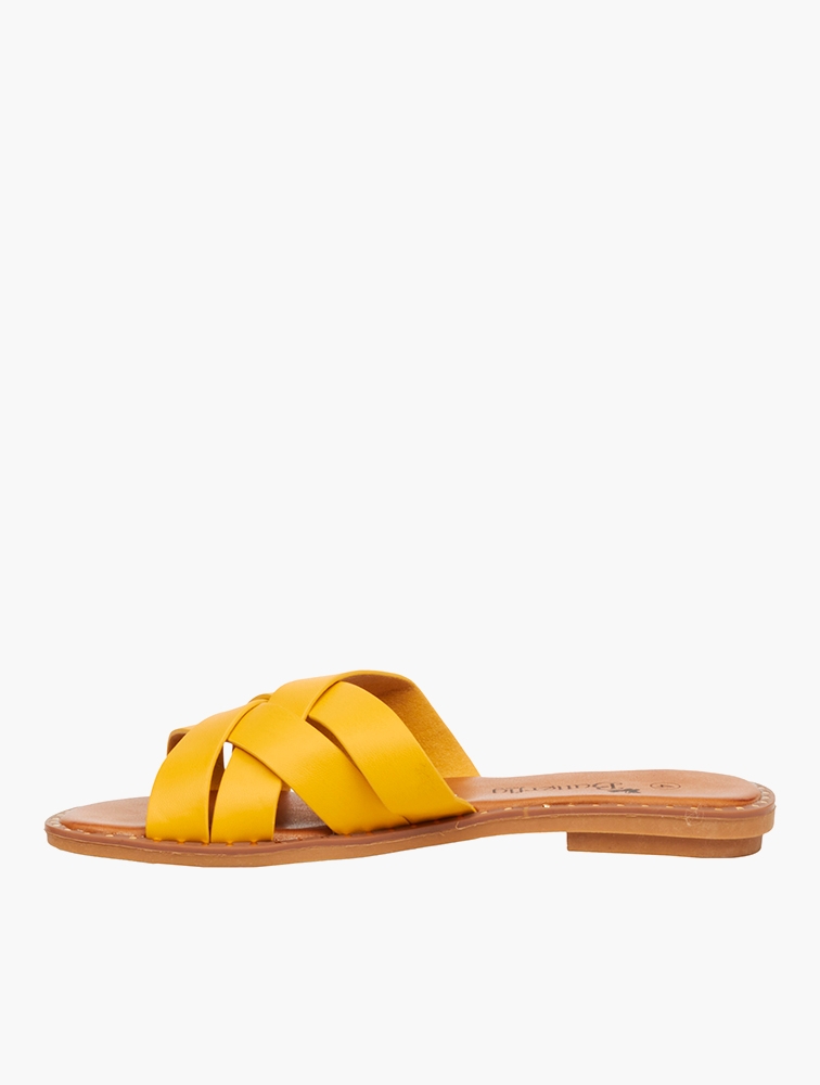 MyRunway | Shop Butterfly Feet Mustard Jess 1 Faux Leather Flat Sandals ...