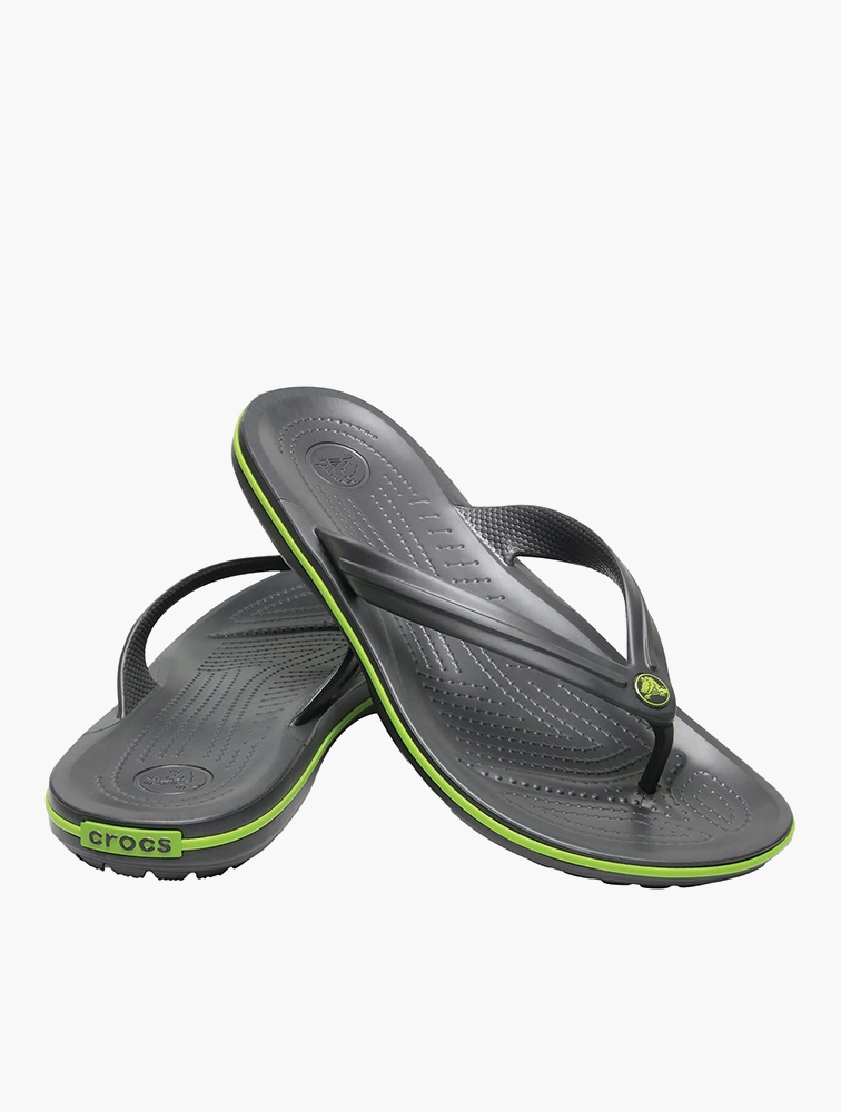 MyRunway | Shop Crocs Graphite & Volt Green Crocband Flip Sandals for ...