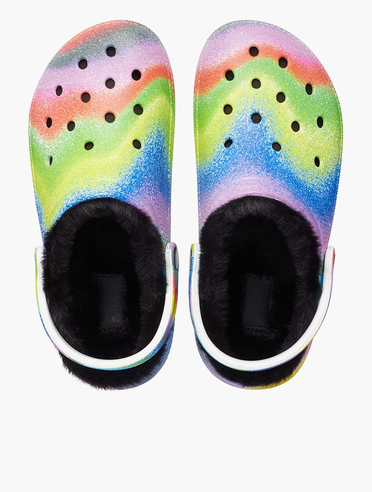 MyRunway | Shop Crocs White Multi Classic Lined Spray Dye Clogs for ...