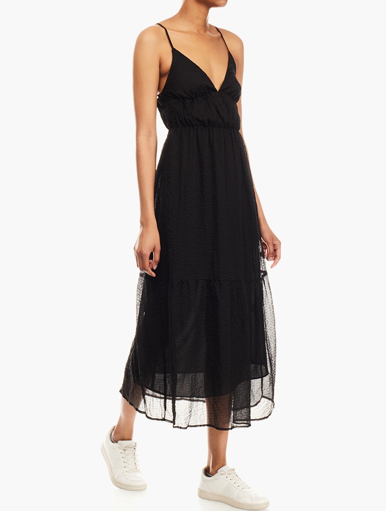 MyRunway | Shop Daily Finery Black Plunge Tiered Dress for Women from ...